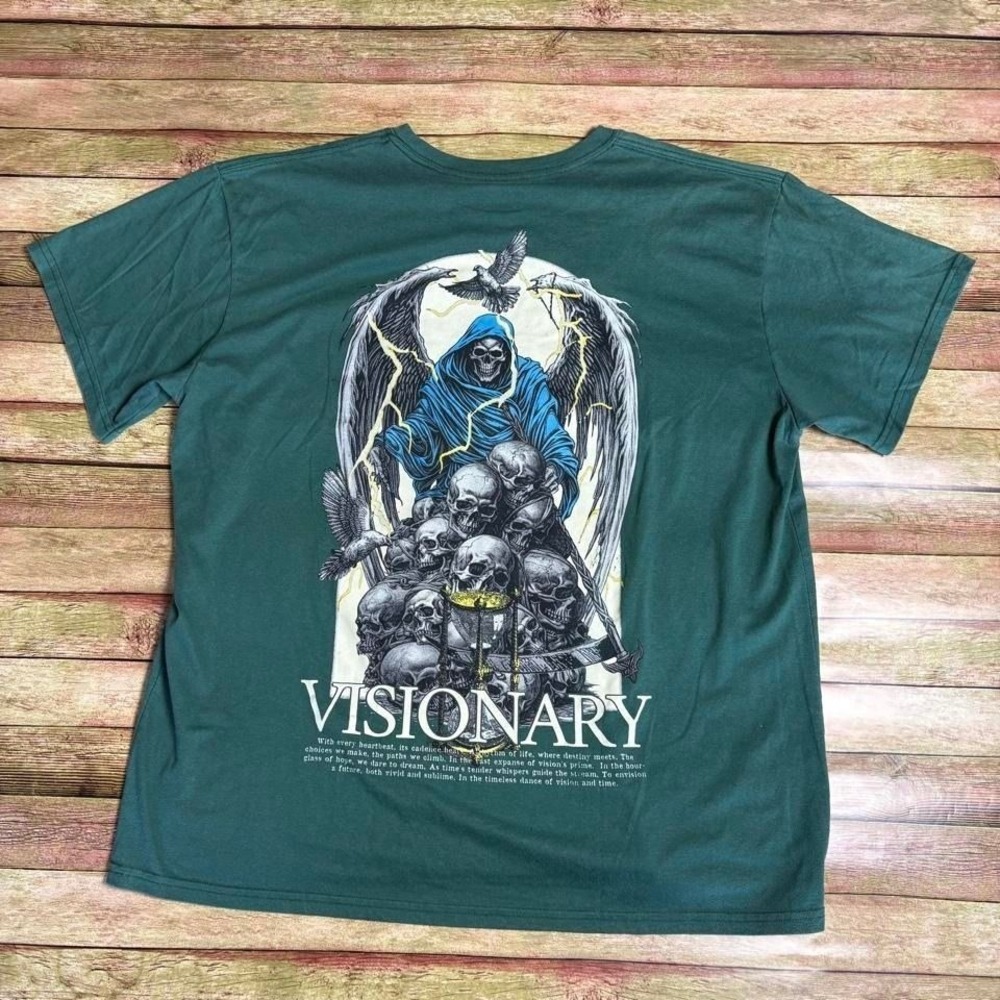 Green‎ Skater grunge goth skeleton grim reaper graphic tee Item 431